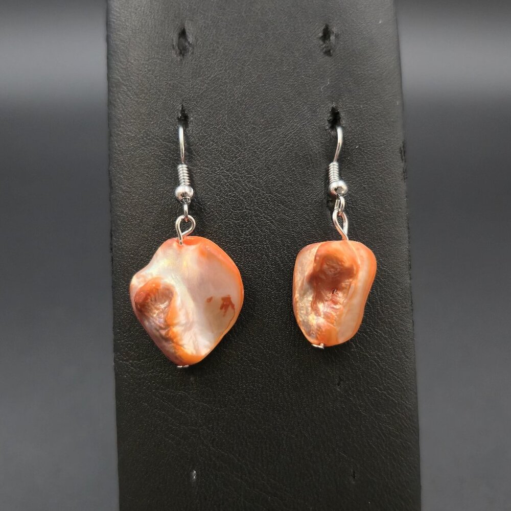 Silver Plated Orange Dyed Rough Pearl Earrings A6931